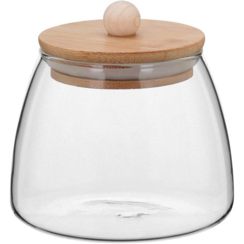 Table Pote 10x11x11cm 450ml Borosilicato Transp Tampa Bambu