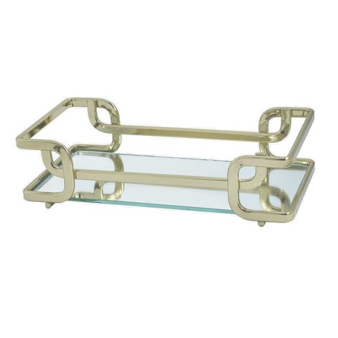Bandeja Decorativa Ferro Piatina com Espelho 10x20 Lavabo:champanhe