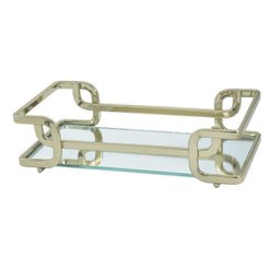 Bandeja Decorativa Ferro Piatina com Espelho 10x20 Lavabo:Champanhe - 1