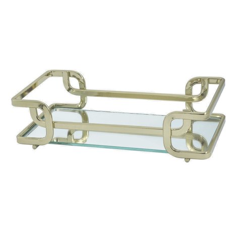 Bandeja Decorativa Ferro Piatina com Espelho 10x20 Lavabo:Champanhe