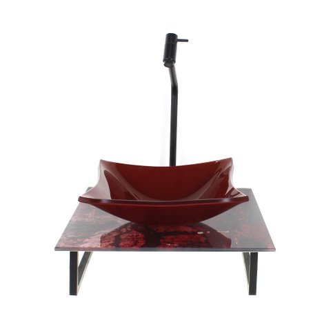 Gabinete de Vidro com Cuba Quadrada com Tampo de Vidro 40cm X 40cm Mármore Avermelhado