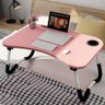 Mesa Multiuso Suporte Porta Copo Notebook Dobravel Home Office Bandeja Sofa Cama Rosa - 2