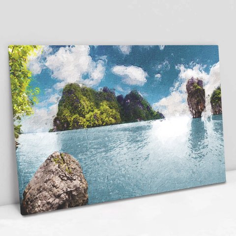 Quadro Decorativo em Canvas Ilha TaColado Moldura Madeira 60 x 40cm