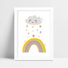 Quadro quadro decoração arco-íris nuvem chuva de corações - 1