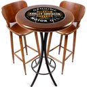 Ver imagem 1 de Conjunto Mesa Madeira Azulejo 60cm - Bistrô Fixa 98cm + 2 Banquetas 73 - Natural - Harley Davidson Genuine