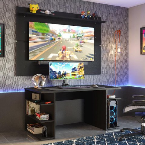 Mesa para Computador Gamer e Painel Tv Madesa - Preto