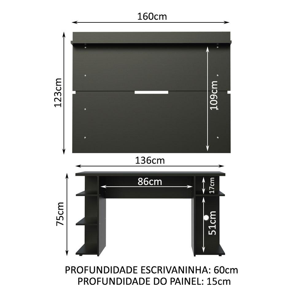 Mesa para Computador Gamer e Painel Tv Madesa - Preto - 3