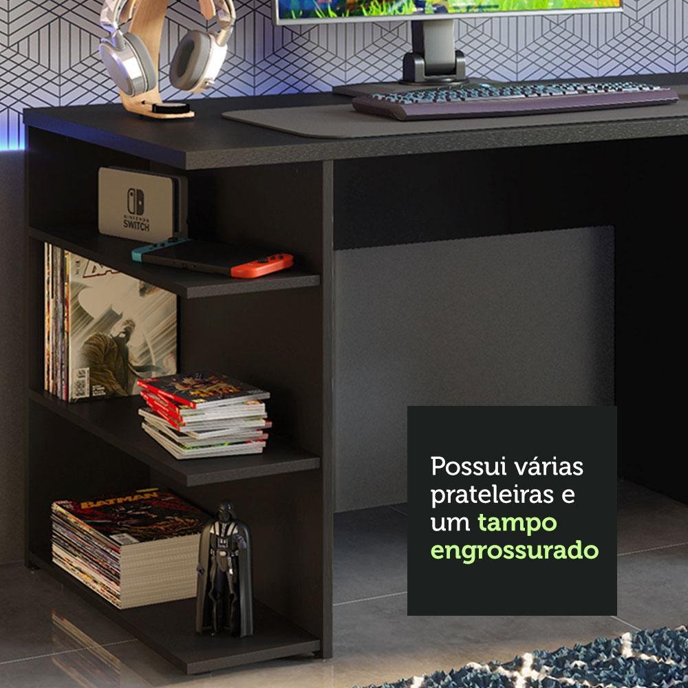 Mesa para Computador Gamer e Painel Tv Madesa - Preto - 6