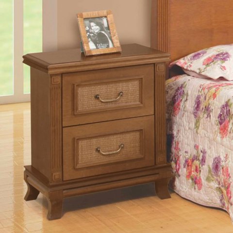 Mesa de Cabeceira Clássica 2 Gavetas em Madeira Maciça Athenas - Imbuia Mel