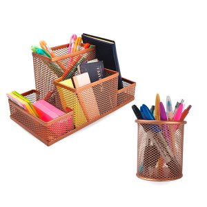 Porta Caneta Treco Lápis Post It Multiuso Home Office Luxo - Kit 1 Rose Gold