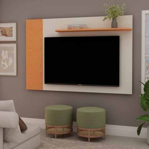 Painel Florida para TV até 50" 1 Prateleira Cinamomo/Branco