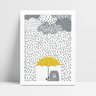 Decoração de parede quadro urso chuva guarda-chuva amarelo - 1