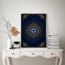 Ver imagem 1 de Quadro Mistico Mandala Olho Grego - Azul Dourado 45x34cm - com Vidro:moldura Preta