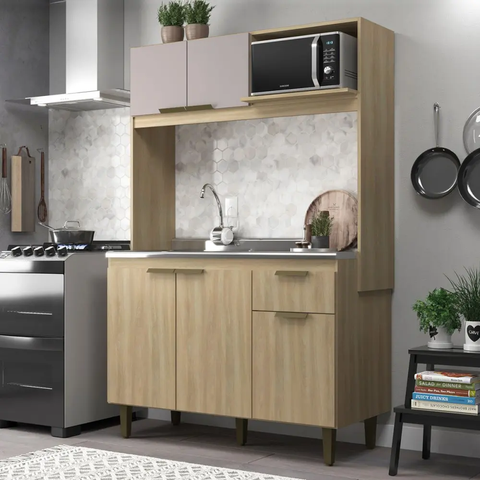 Cozinha Compacta Júlia 123cm MDP com 5 Portas, 1 Gaveta e Pés Reguláveis - J Carvalho