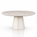 Ver imagem 1 de Mesa de Jantar Cone Oval 244x137 cm Tampo Quartzito Taj Mahal e Base Laca Off White