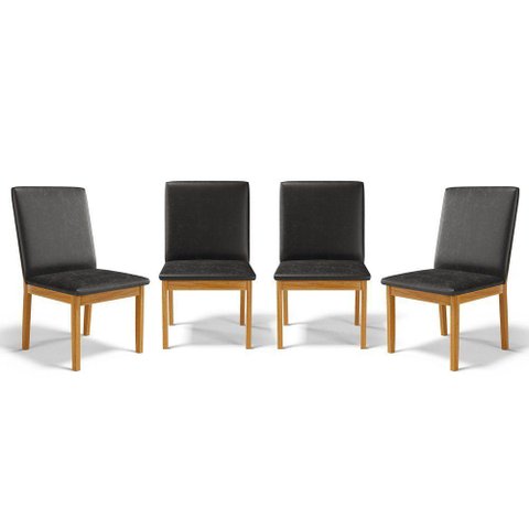 Kit com 4 Cadeiras Daniela Madeira Maciça Estofada para Mesa de Jantar Courino Preto 503