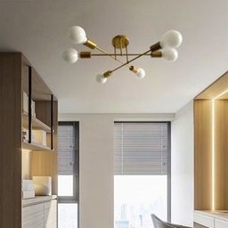 Luminária de Teto Plafon 6 Lampadas para Sala de Jantar Home Office Quarto - Dourado - 1