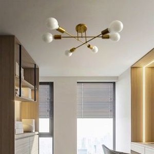 Luminária de Teto Plafon 6 Lampadas para Sala de Jantar Home Office Quarto - Dourado