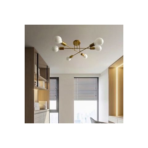 Luminária de Teto Plafon 6 Lampadas para Sala de Jantar Home Office Quarto - Dourado