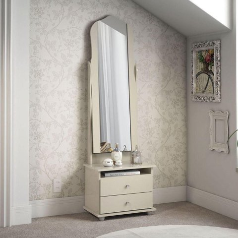 Toucador Porto de Siena 2 Gavetas com Espelho MDP Off White Casah