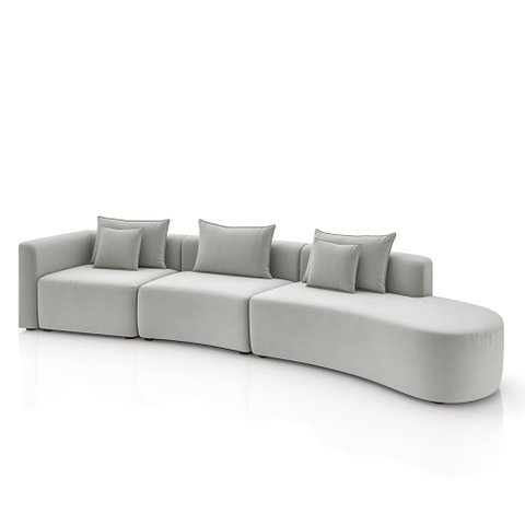 Sofá Curvo Decorativo Kimiko 447cm 5 Lugares Sala de Estar com Chaise Veludo Cinza G52 - Gran Belo