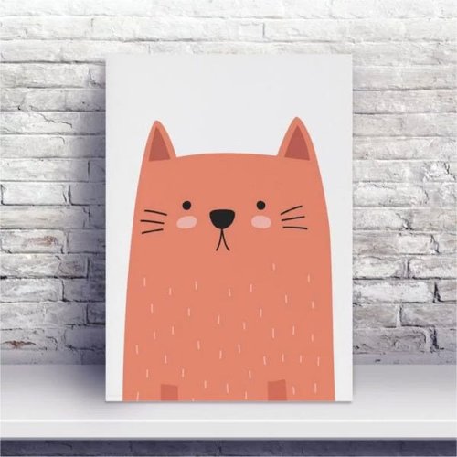 Quadro Infantil Desenho Cacto Gato Cat Menina Rosa