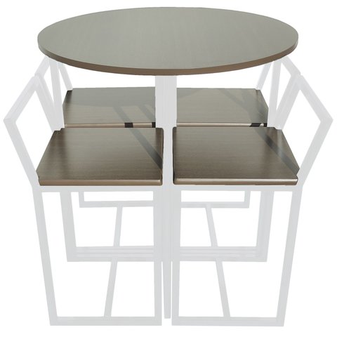 Mesa Prime 4 Cadeiras Branco/Tabaco Linheiro Redonda BF Decor Prime Compacta