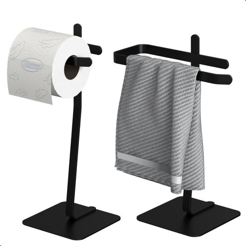 Porta Papel Higiênico de Chão e Toalha Lavabo Preto Oslo.s