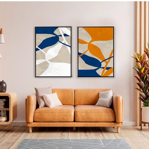 Quadro Decorativo Vibra Abstrato Flowers em 2 Telas com Moldura Filete