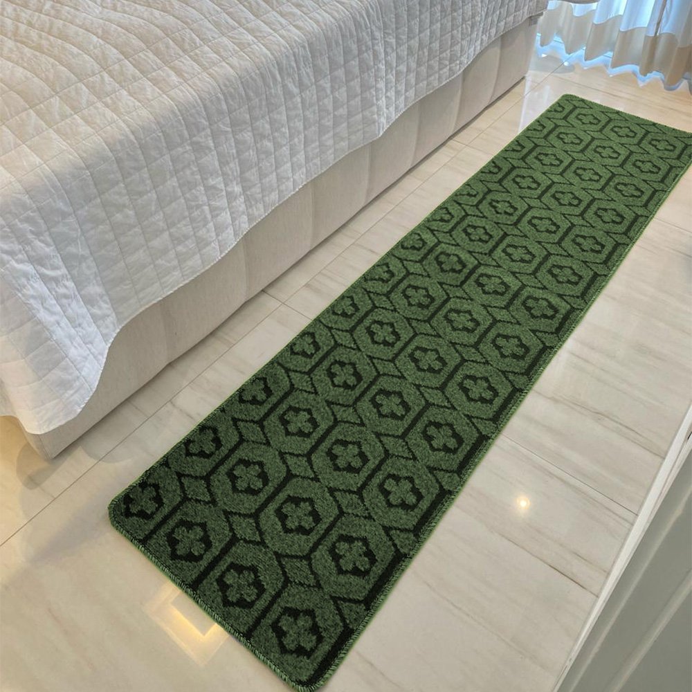 Passadeira Carpete Sala Quarto Geométrico 0,50 X 2,00 - Cor Verde