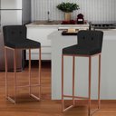 Ver imagem 3 de Kit 03 Banqueta Alta C/ Encosto Lucca Industrial Cozinha Balcão Ferro Bronze Botão Preto Suede