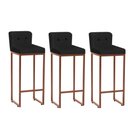 Ver imagem 1 de Kit 03 Banqueta Alta C/ Encosto Lucca Industrial Cozinha Balcão Ferro Bronze Botão Preto Suede