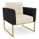 Ver imagem 4 de Sofá Namoradeira e 2 Poltronas Base Industrial Dourado Elisa Preto/linho Bege A19 D03 - D'Rossi