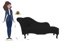 Ver imagem 4 de Recamier Decorativo Divã Olivia Suede Preto Pés Madeira Ms Decor
