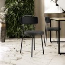 Ver imagem 2 de Cadeira Decorativa Estofada Para Sala De Jantar Barcelona L02 Couríssimo Preto Linho Chumbo - Lyam