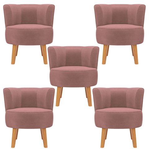 Jogo 5 Cadeiras Decorativa para Sala de Estar Aconchegante Tecido Veludo Moderna Aconchegante
