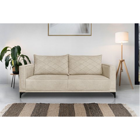 Sofá Viena 3 Lugares Bouclê Bege 2.00m Pés em Aço para Sala Bz Home Decor