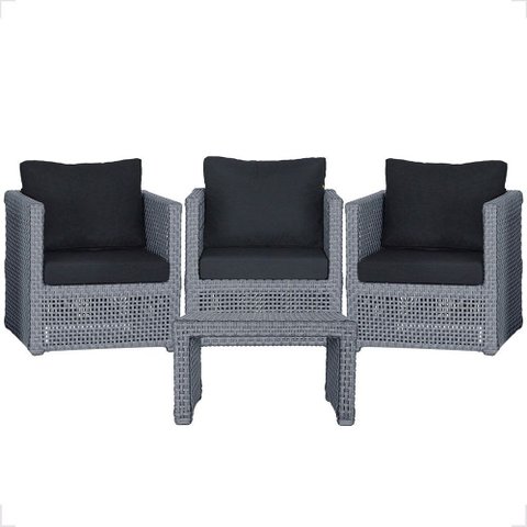 Mesa Centro e 3 Poltronas Madri Corda Náutica Estofado 12 Trama Original