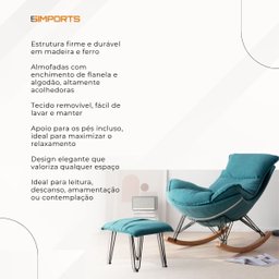 Poltrona Easy Cozy de Balanço com Apoio para Os Pés e Tecido Lavável Verde Água Aveludado - 5