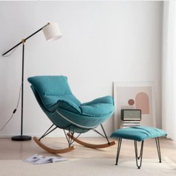 Poltrona Easy Cozy de Balanço com Apoio para Os Pés e Tecido Lavável Verde Água Aveludado - 2