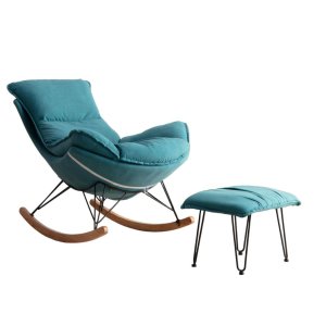 Poltrona Easy Cozy de Balanço com Apoio para Os Pés e Tecido Lavável Verde Água Aveludado