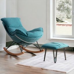 Poltrona Easy Cozy de Balanço com Apoio para Os Pés e Tecido Lavável Verde Água Aveludado - 3