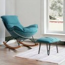 Ver imagem 3 de Poltrona Easy Cozy de Balanço com Apoio para Os Pés e Tecido Lavável Verde Água Aveludado