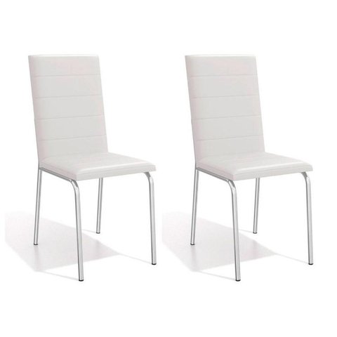 Kit 2 Cadeiras Sala Jantar Amsterdã 2C091 2 Un Cromado/Courano Branco - Kappesberg