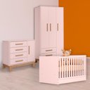Ver imagem 1 de Conjunto Berço Mini Cama, Cômoda Sapateira Slim e Guarda Roupa Slim Rosa