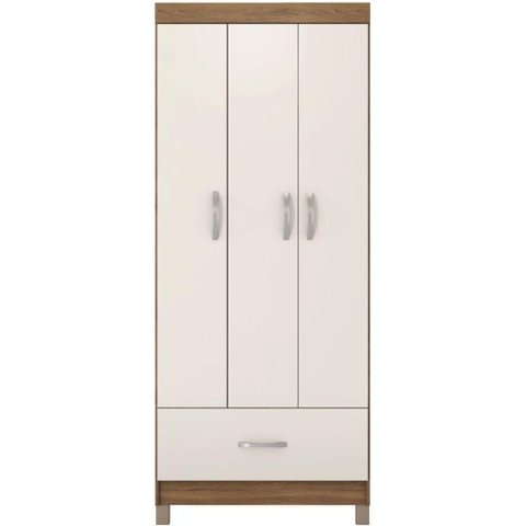 Guarda Roupa Solteiro Priscila 3 Portas de Bater 1 Gaveta MDP Off White Demóbile 75cm