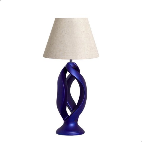 Abajur Grande de Cerâmica para Sala Azul Royal Grego com Cúpula de Tecido