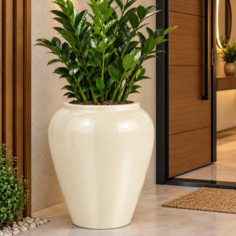 Vaso de Fibra de Vidro Bali U 71cm Vitrificado Grande Areia