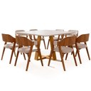 Ver imagem 2 de Mesa Quadrada Elian Tampo de Vidro 135cm Ypê Off White N01 com 8 Cadeiras Suran Linho Cru - Lyam Dec