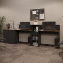 Ver mais imagens de Conjunto de Escritório Smart 1 Livreiro 1 Buffet e 2 Mesas 90cm - Preto e Cedro